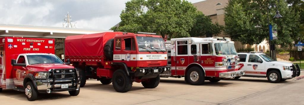 Row of emergency vehicles